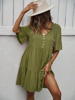 Midi Jurk met V-hals en Luchtige Mouwen - Mini Dresses - Jurkjes.co