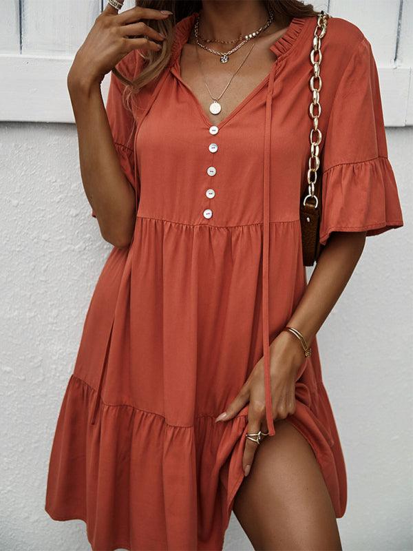 Midi Jurk met V-hals en Luchtige Mouwen - Mini Dresses - Jurkjes.co