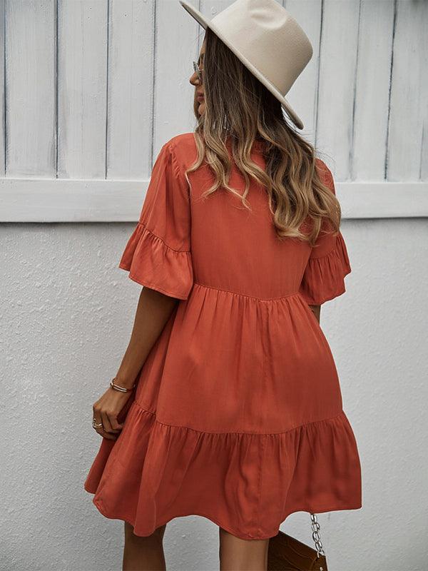 Midi Jurk met V-hals en Luchtige Mouwen - Mini Dresses - Jurkjes.co