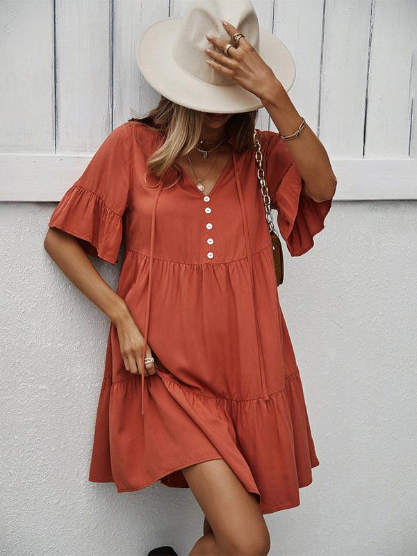 Midi Jurk met V-hals en Luchtige Mouwen - Mini Dresses - Jurkjes.co