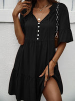 Midi Jurk met V-hals en Luchtige Mouwen - Mini Dresses - Jurkjes.co