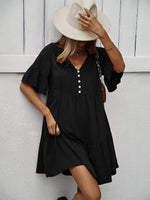 Midi Jurk met V-hals en Luchtige Mouwen - Mini Dresses - Jurkjes.co