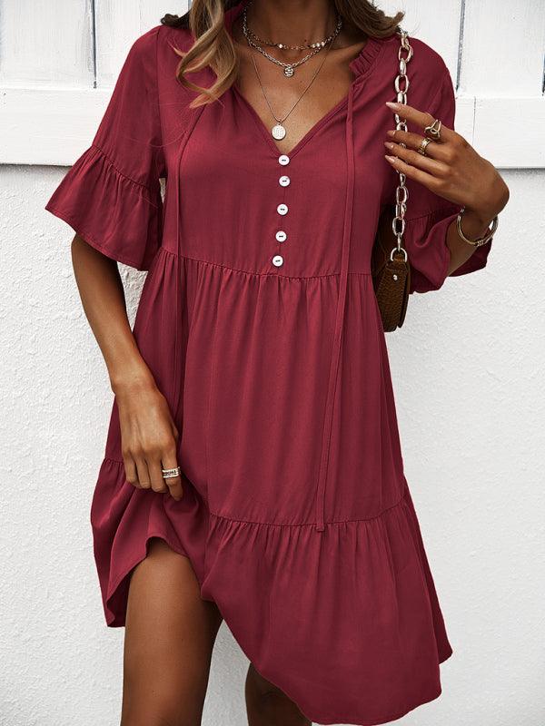 Midi Jurk met V-hals en Luchtige Mouwen - Mini Dresses - Jurkjes.co