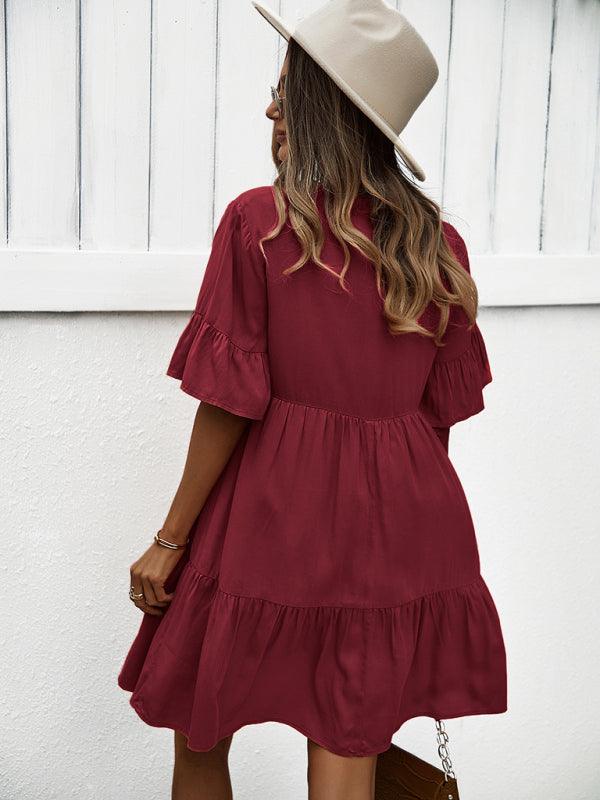 Midi Jurk met V-hals en Luchtige Mouwen - Mini Dresses - Jurkjes.co