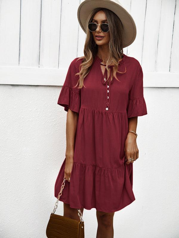 Midi Jurk met V-hals en Luchtige Mouwen - Mini Dresses - Jurkjes.co