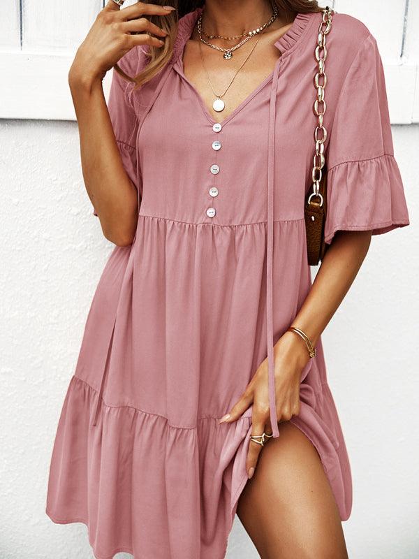 Midi Jurk met V-hals en Luchtige Mouwen - Mini Dresses - Jurkjes.co