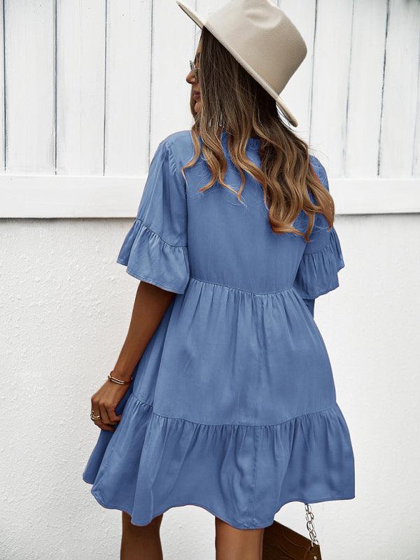 Midi Jurk met V-hals en Luchtige Mouwen - Mini Dresses - Jurkjes.co