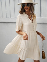 Midi Jurk met V-hals en Luchtige Mouwen - Mini Dresses - Jurkjes.co