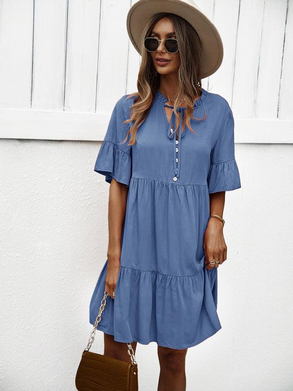 Midi Jurk met V-hals en Luchtige Mouwen - Mini Dresses - Jurkjes.co