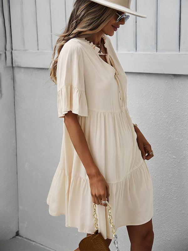 Midi Jurk met V-hals en Luchtige Mouwen - Mini Dresses - Jurkjes.co
