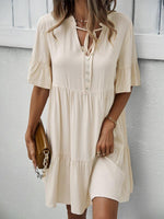 Midi Jurk met V-hals en Luchtige Mouwen - Mini Dresses - Jurkjes.co