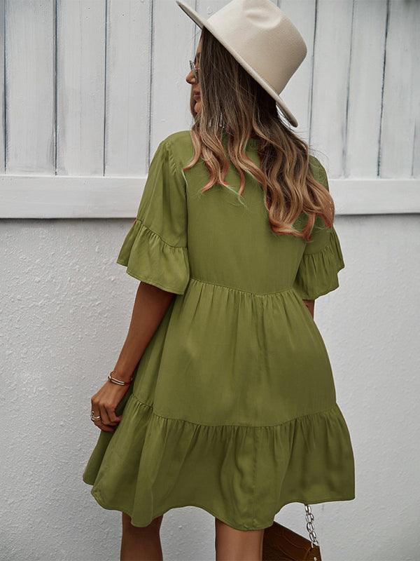 Midi Jurk met V-hals en Luchtige Mouwen - Mini Dresses - Jurkjes.co