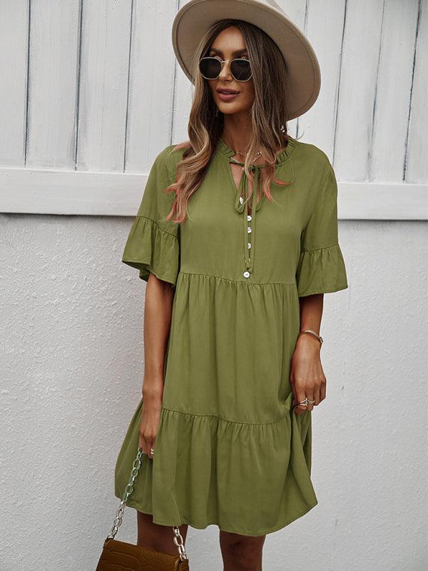 Midi Jurk met V-hals en Luchtige Mouwen - Mini Dresses - Jurkjes.co
