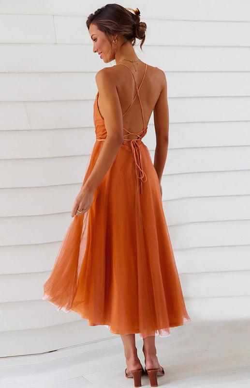 Midi Jurk met V-hals en Mesh Rok - Maxi Dresses - Jurkjes.co