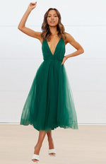 Midi Jurk met V-hals en Mesh Rok - Maxi Dresses - Jurkjes.co