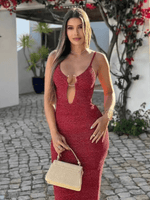 Midi Jurk met V-hals en Metallic Detail - Group14 - Jurkjes.co