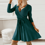 Midi Jurk met V-hals en Plissé - CB - Dresses - Jurkjes.co