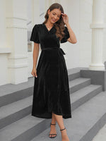 Midi Jurk met V-hals en Plooirok - Maxi Dresses - Jurkjes.co