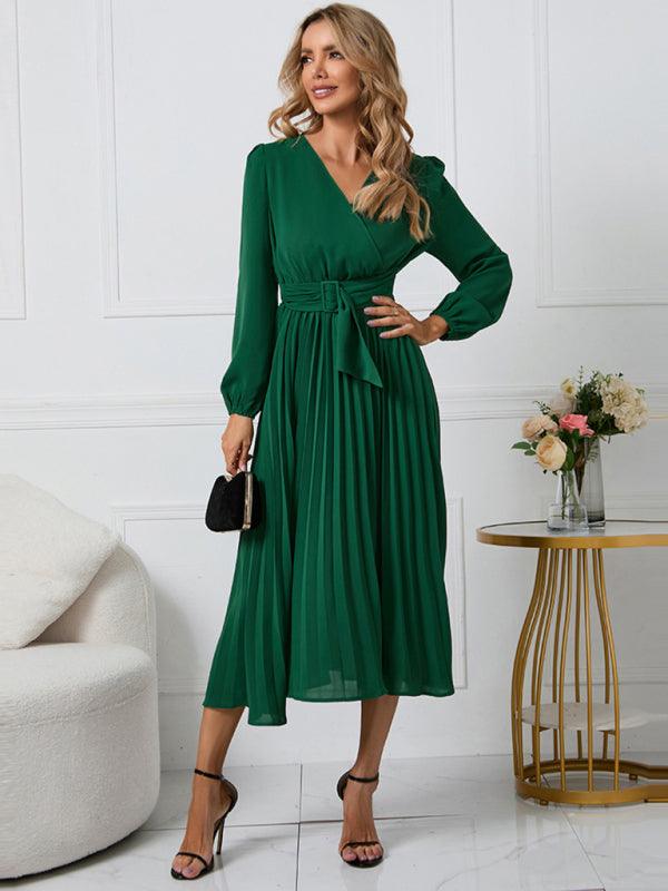 Midi Jurk met V-hals en Plooirok - Maxi Dresses - Jurkjes.co