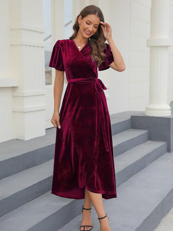Midi Jurk met V-hals en Plooirok - Maxi Dresses - Jurkjes.co