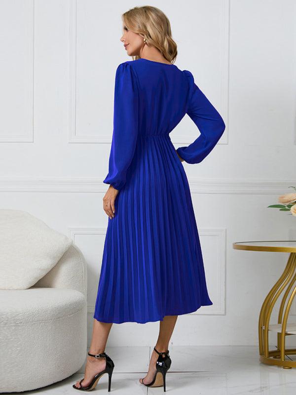 Midi Jurk met V-hals en Plooirok - Maxi Dresses - Jurkjes.co