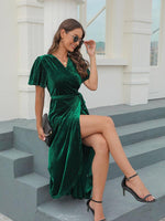 Midi Jurk met V-hals en Plooirok - Maxi Dresses - Jurkjes.co