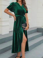 Midi Jurk met V-hals en Plooirok - Maxi Dresses - Jurkjes.co