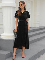 Midi Jurk met V-hals en Plooirok - Maxi Dresses - Jurkjes.co