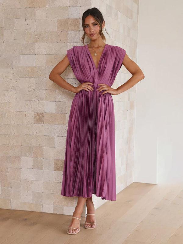 Midi Jurk met V-hals en Plooirok - Midi Dresses - Jurkjes.co