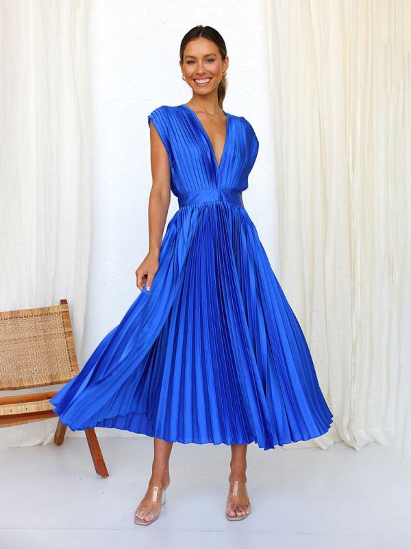 Midi Jurk met V-hals en Plooirok - Midi Dresses - Jurkjes.co