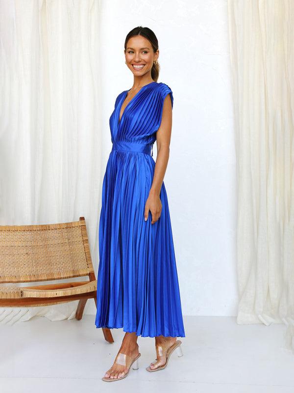 Midi Jurk met V-hals en Plooirok - Midi Dresses - Jurkjes.co
