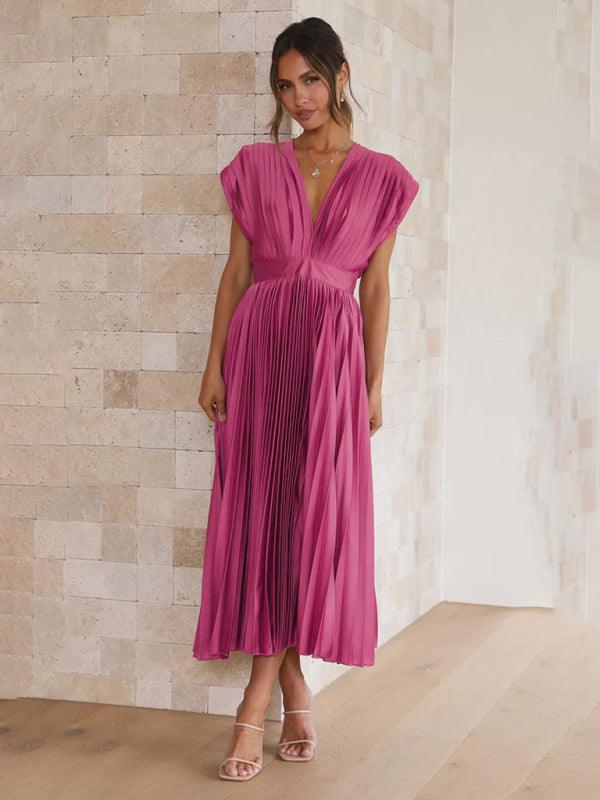 Midi Jurk met V-hals en Plooirok - Midi Dresses - Jurkjes.co