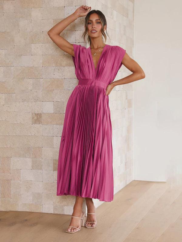 Midi Jurk met V-hals en Plooirok - Midi Dresses - Jurkjes.co