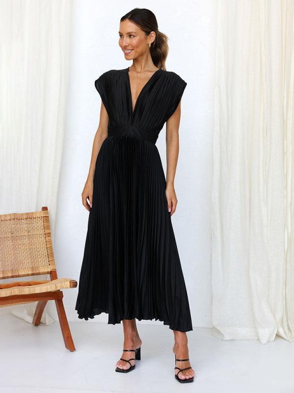 Midi Jurk met V-hals en Plooirok - Midi Dresses - Jurkjes.co