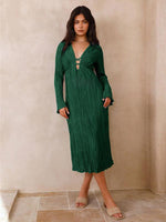 Midi Jurk met V-hals en Plooirok - Midi Dresses - Jurkjes.co