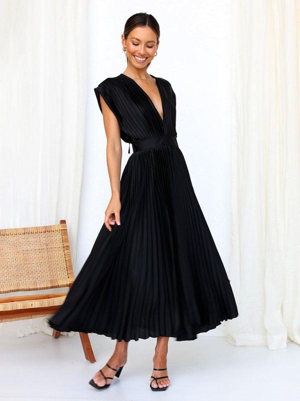 Midi Jurk met V-hals en Plooirok - Midi Dresses - Jurkjes.co