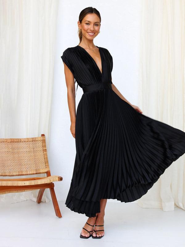 Midi Jurk met V-hals en Plooirok - Midi Dresses - Jurkjes.co