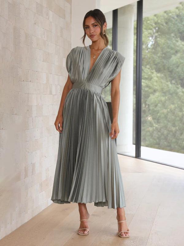 Midi Jurk met V-hals en Plooirok - Midi Dresses - Jurkjes.co