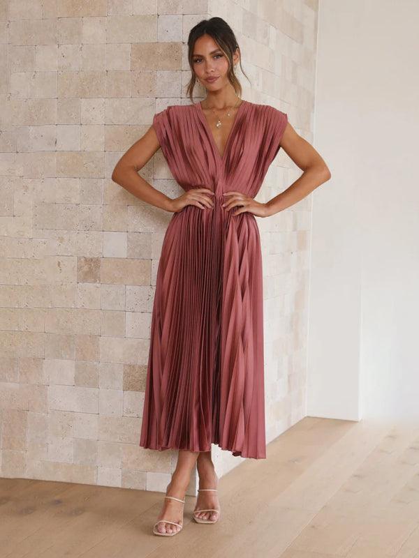 Midi Jurk met V-hals en Plooirok - Midi Dresses - Jurkjes.co