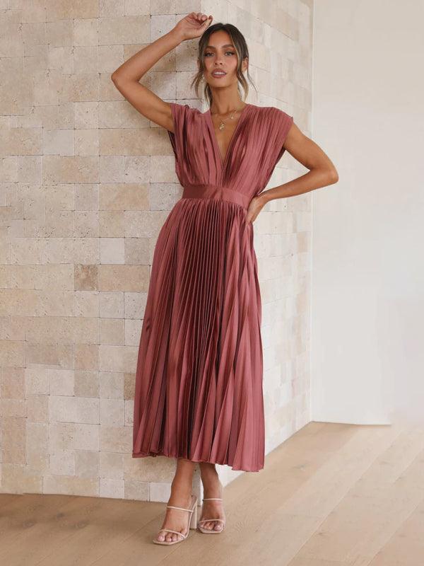 Midi Jurk met V-hals en Plooirok - Midi Dresses - Jurkjes.co