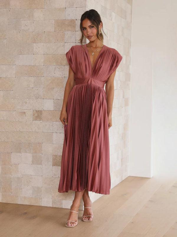 Midi Jurk met V-hals en Plooirok - Midi Dresses - Jurkjes.co