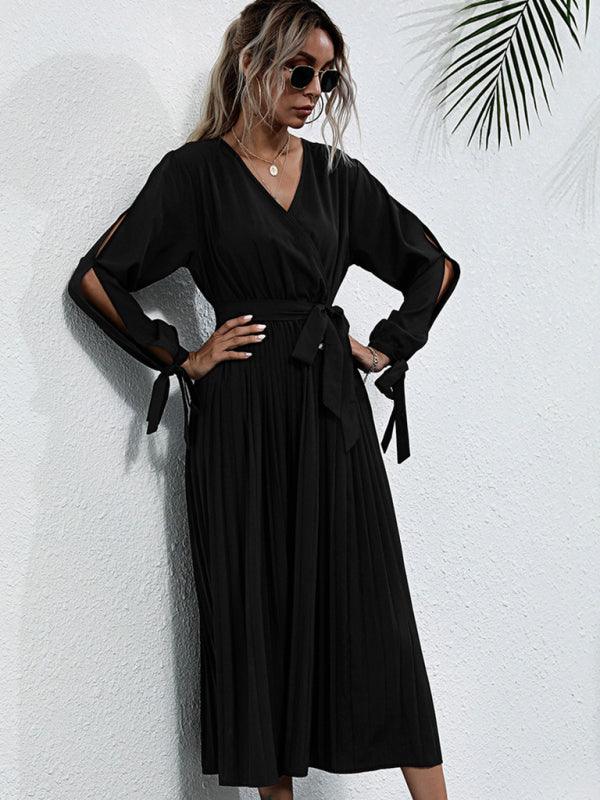 Midi Jurk met V-hals en Plooirok - Midi Dresses - Jurkjes.co