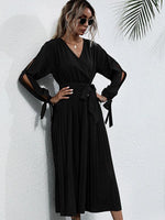 Midi Jurk met V-hals en Plooirok - Midi Dresses - Jurkjes.co