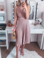 Midi Jurk met V-hals en Plooirok - Midi Dresses - Jurkjes.co