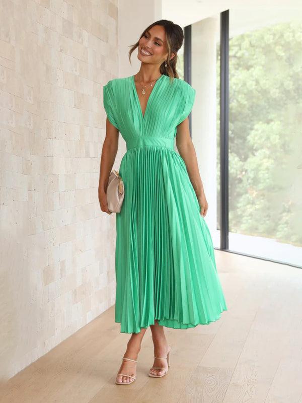 Midi Jurk met V-hals en Plooirok - Midi Dresses - Jurkjes.co