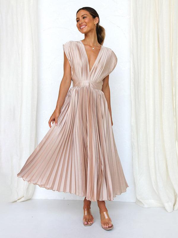 Midi Jurk met V-hals en Plooirok - Midi Dresses - Jurkjes.co