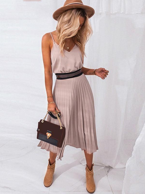 Midi Jurk met V-hals en Plooirok - Midi Dresses - Jurkjes.co