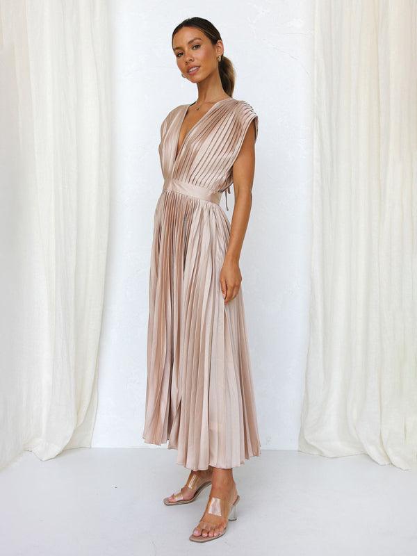 Midi Jurk met V-hals en Plooirok - Midi Dresses - Jurkjes.co
