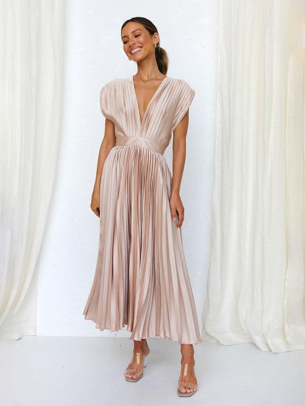 Midi Jurk met V-hals en Plooirok - Midi Dresses - Jurkjes.co