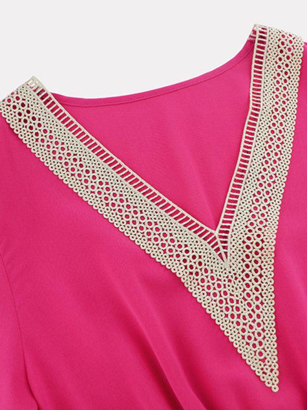 Midi Jurk met V-hals en Plooirok - Midi Dresses - Jurkjes.co